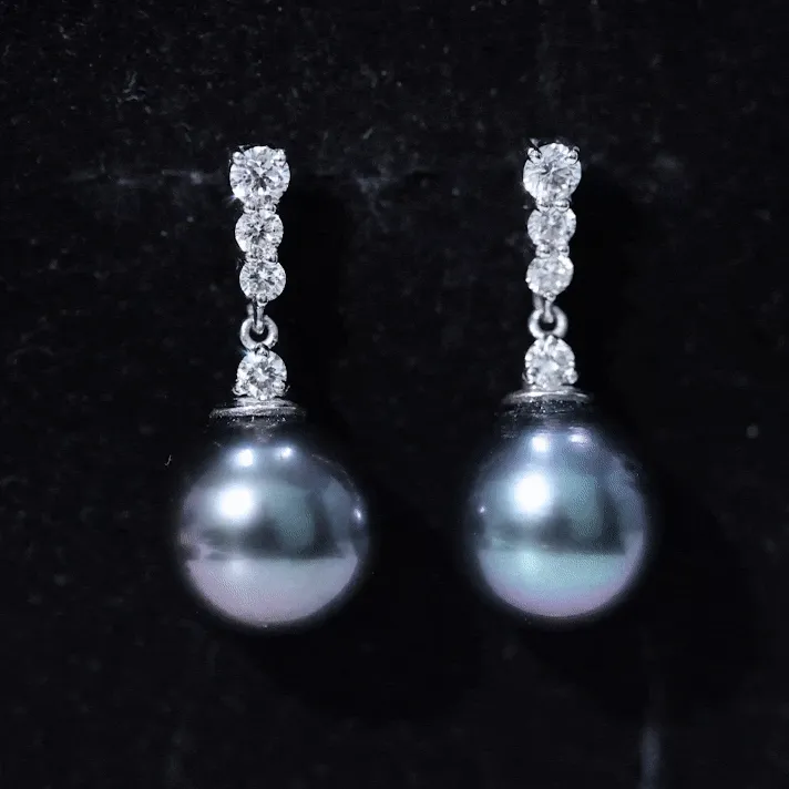 Diamond Bar and Tahitian Pearl Drop Earrings