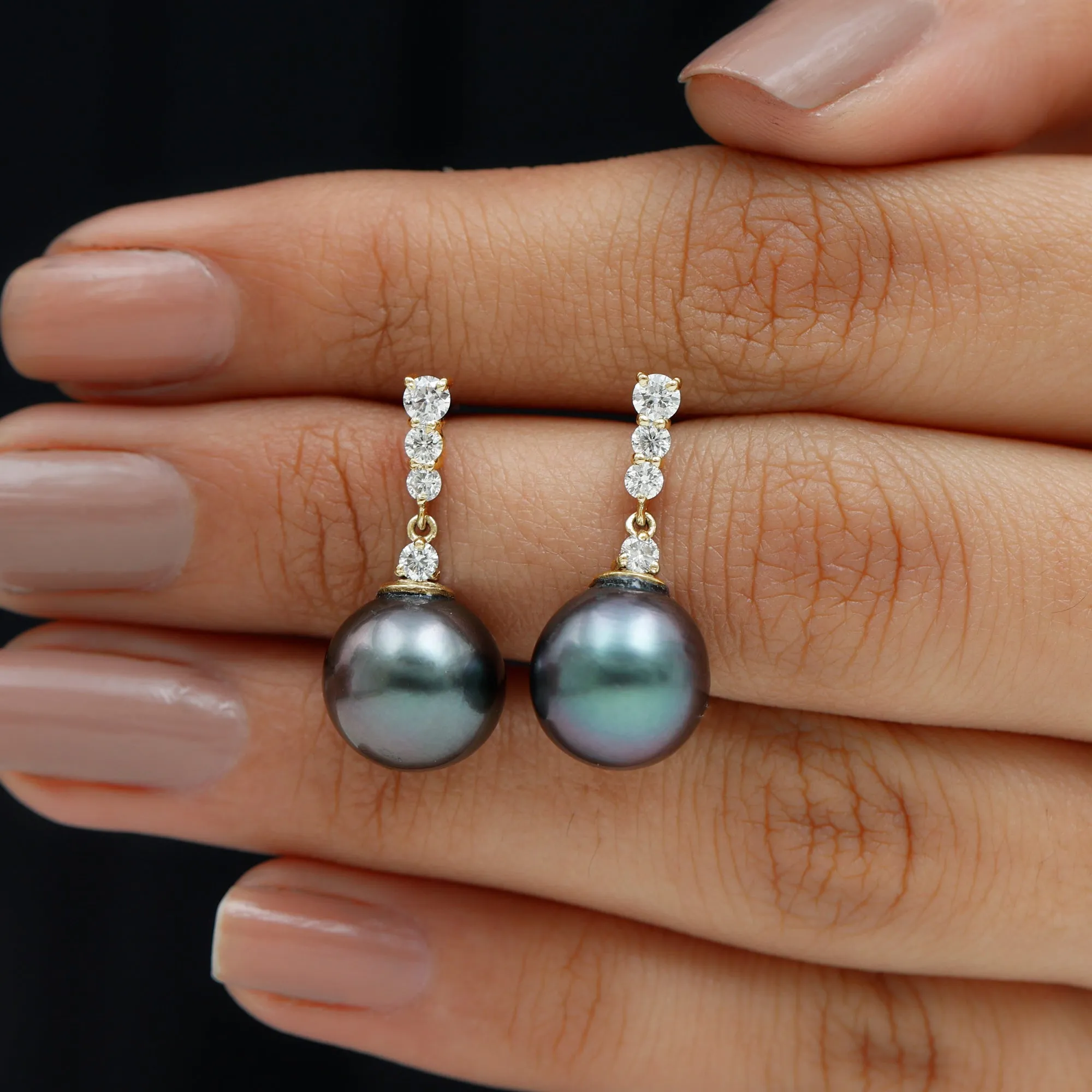 Diamond Bar and Tahitian Pearl Drop Earrings