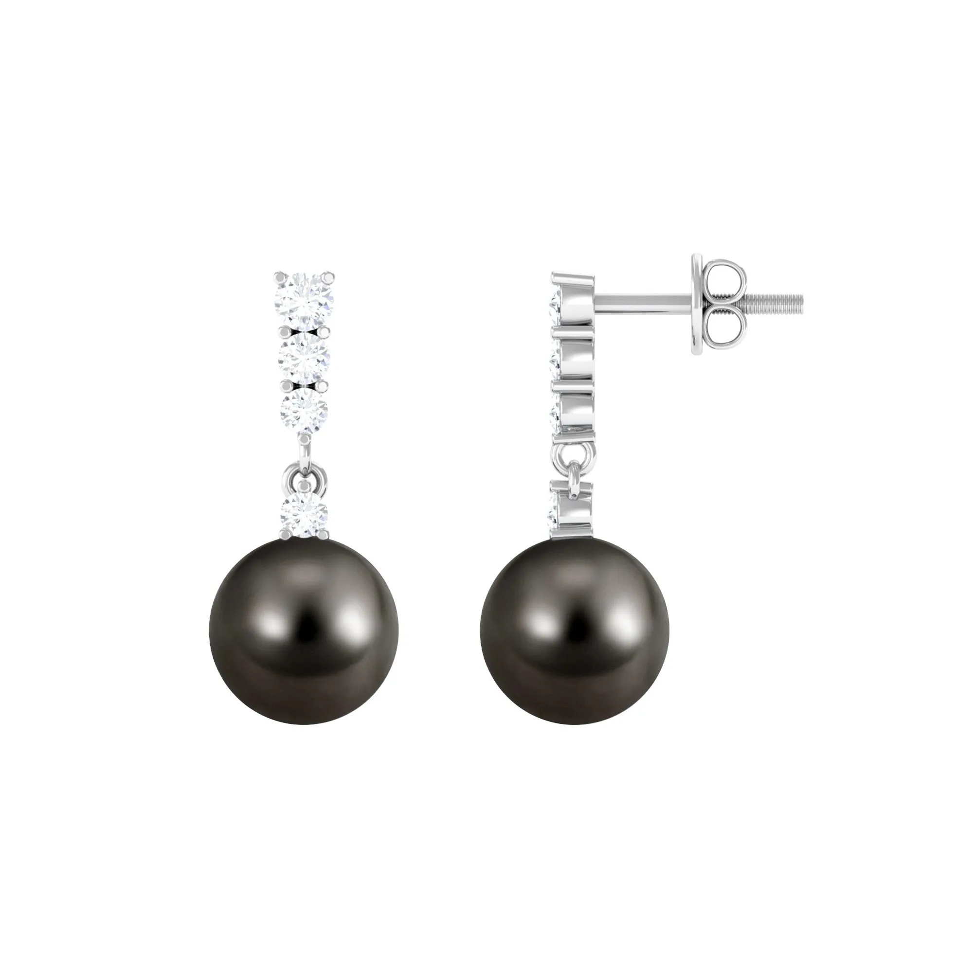 Diamond Bar and Tahitian Pearl Drop Earrings