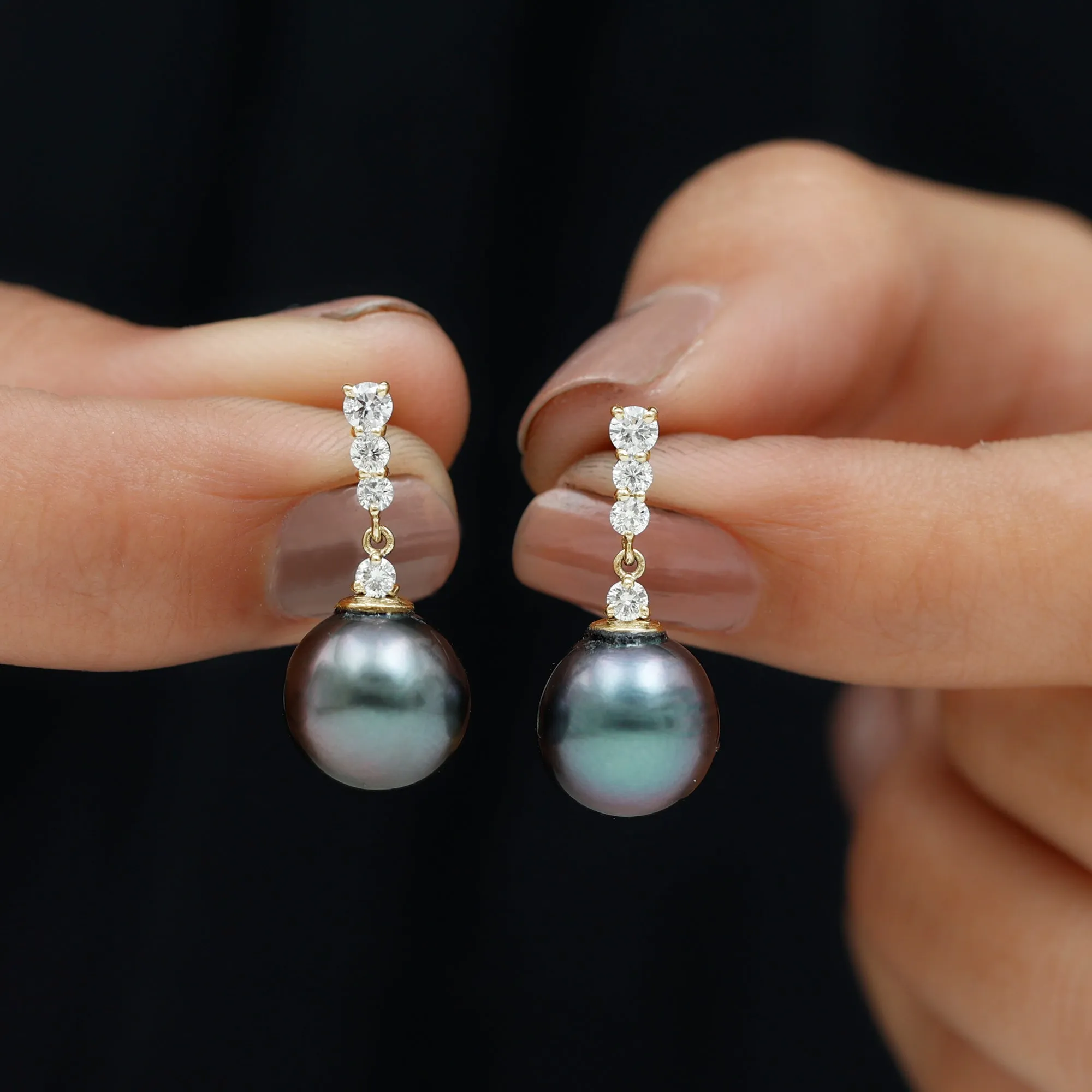 Diamond Bar and Tahitian Pearl Drop Earrings