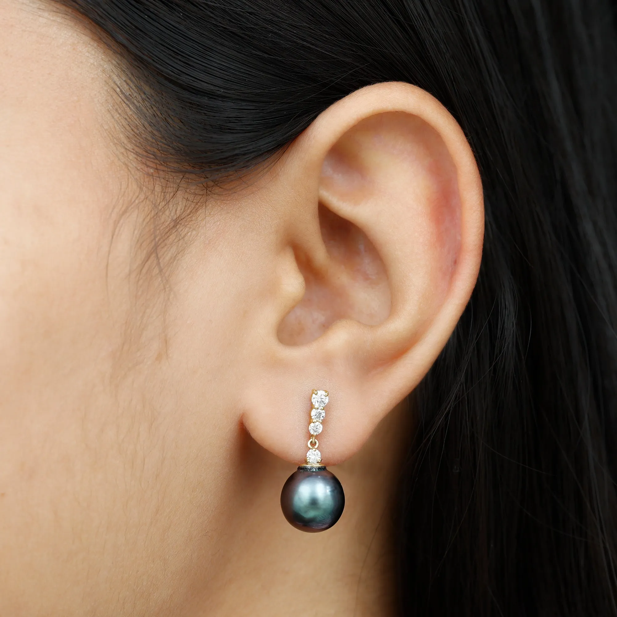 Diamond Bar and Tahitian Pearl Drop Earrings