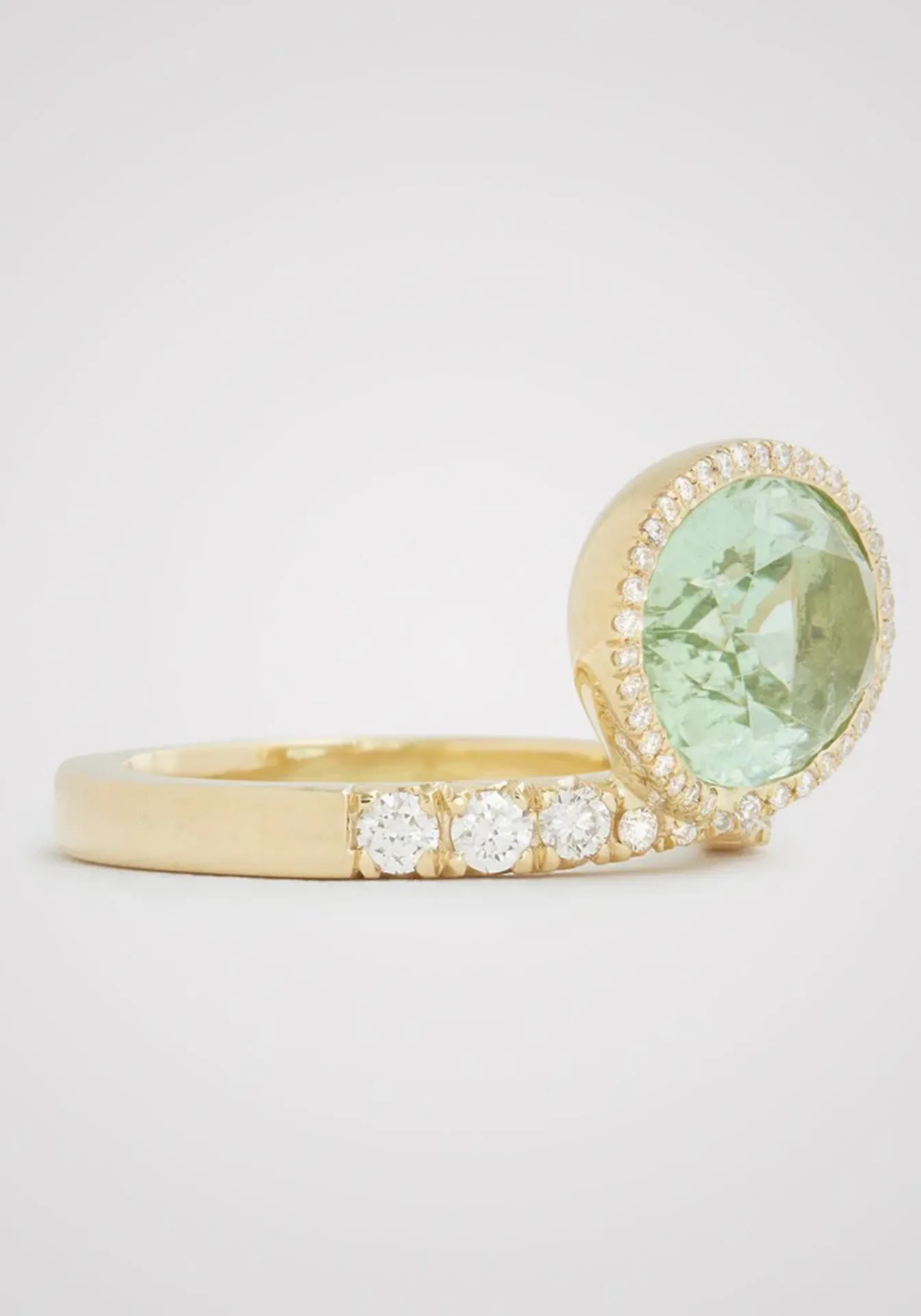 Elevated Oval, 18K Yellow Gold, Green Tourmaline   Diamond Ring