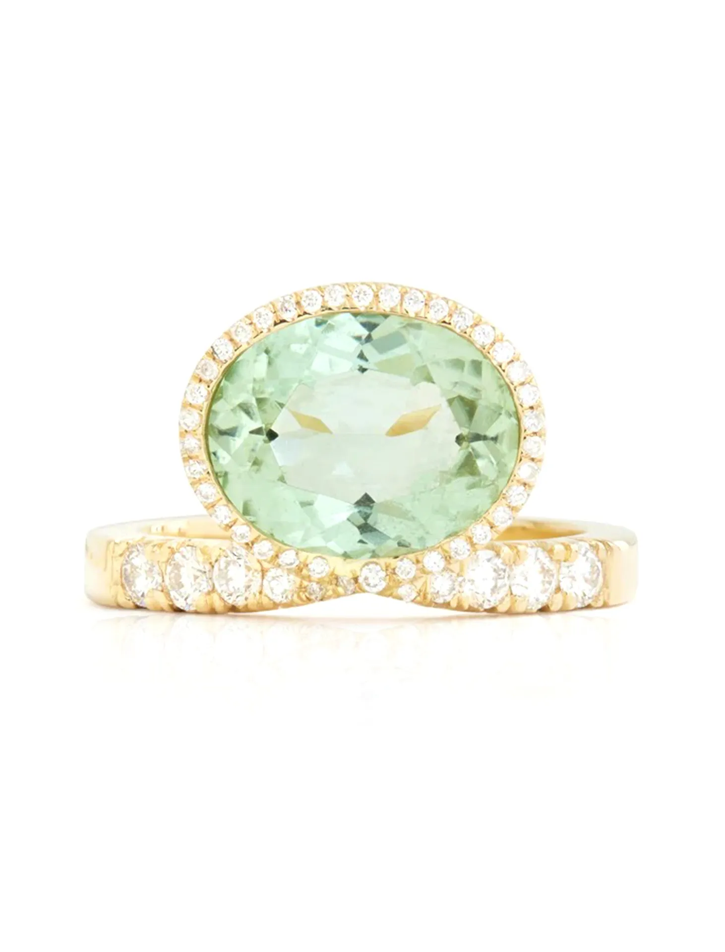 Elevated Oval, 18K Yellow Gold, Green Tourmaline   Diamond Ring