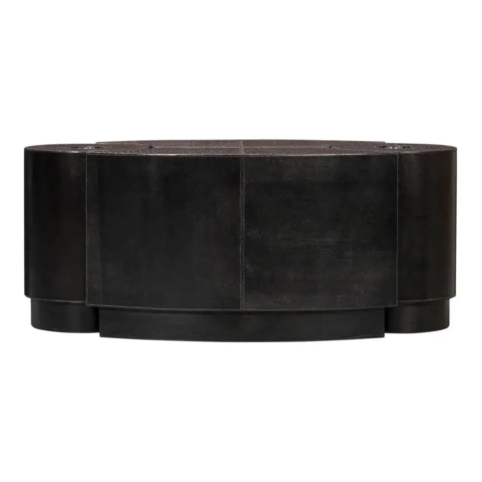 Elijah Coffee Brown Croco Emboss Leather Geomatric Cocktail Table