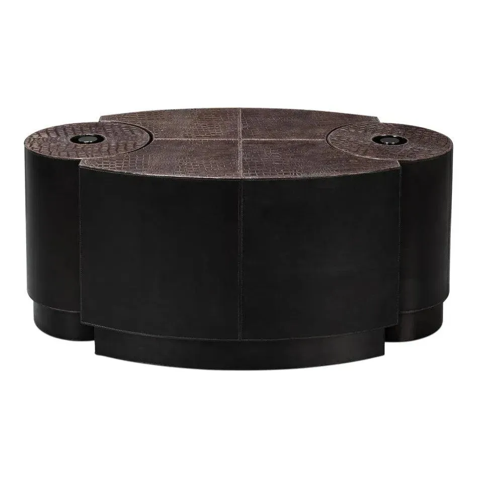 Elijah Coffee Brown Croco Emboss Leather Geomatric Cocktail Table