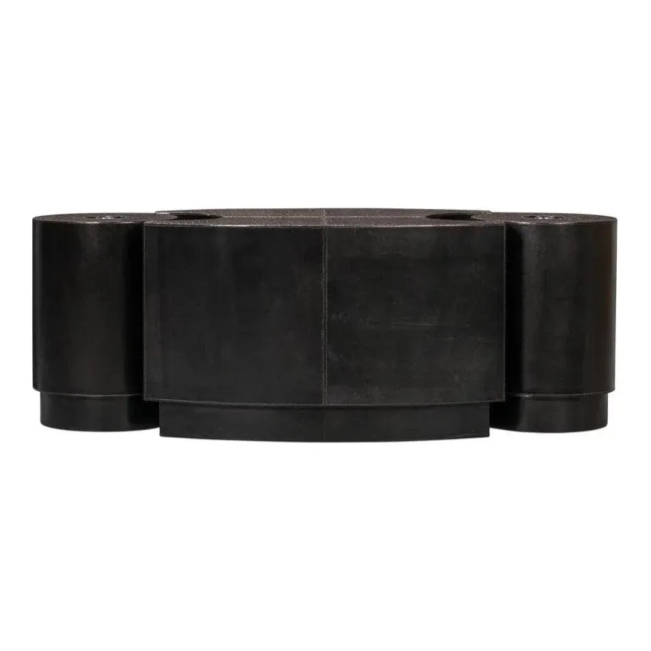 Elijah Coffee Brown Croco Emboss Leather Geomatric Cocktail Table