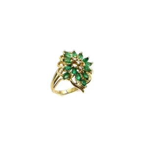 Emerald & Diamond Accent Bouquet Cluster Ring