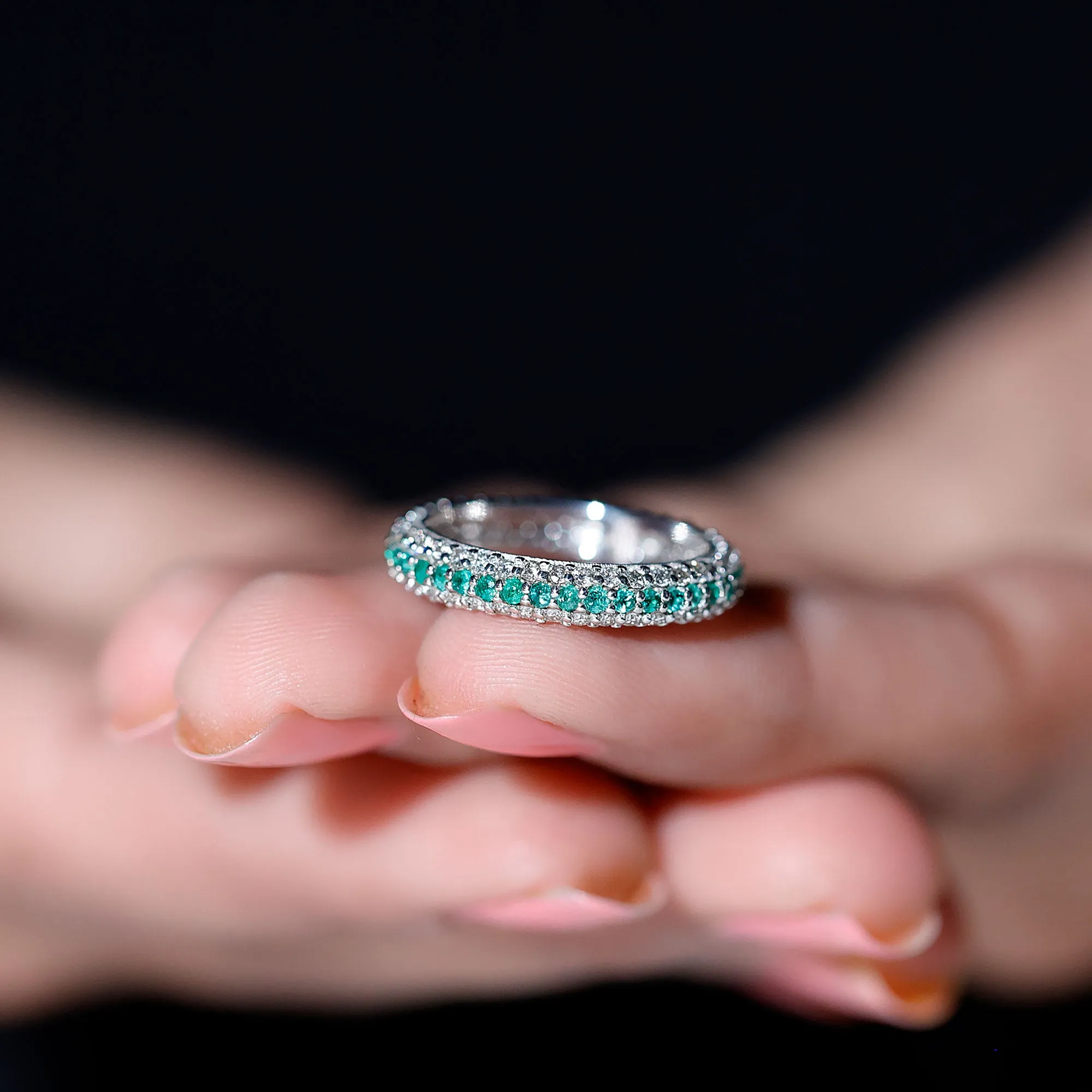 Emerald and Diamond Wedding Band Ring