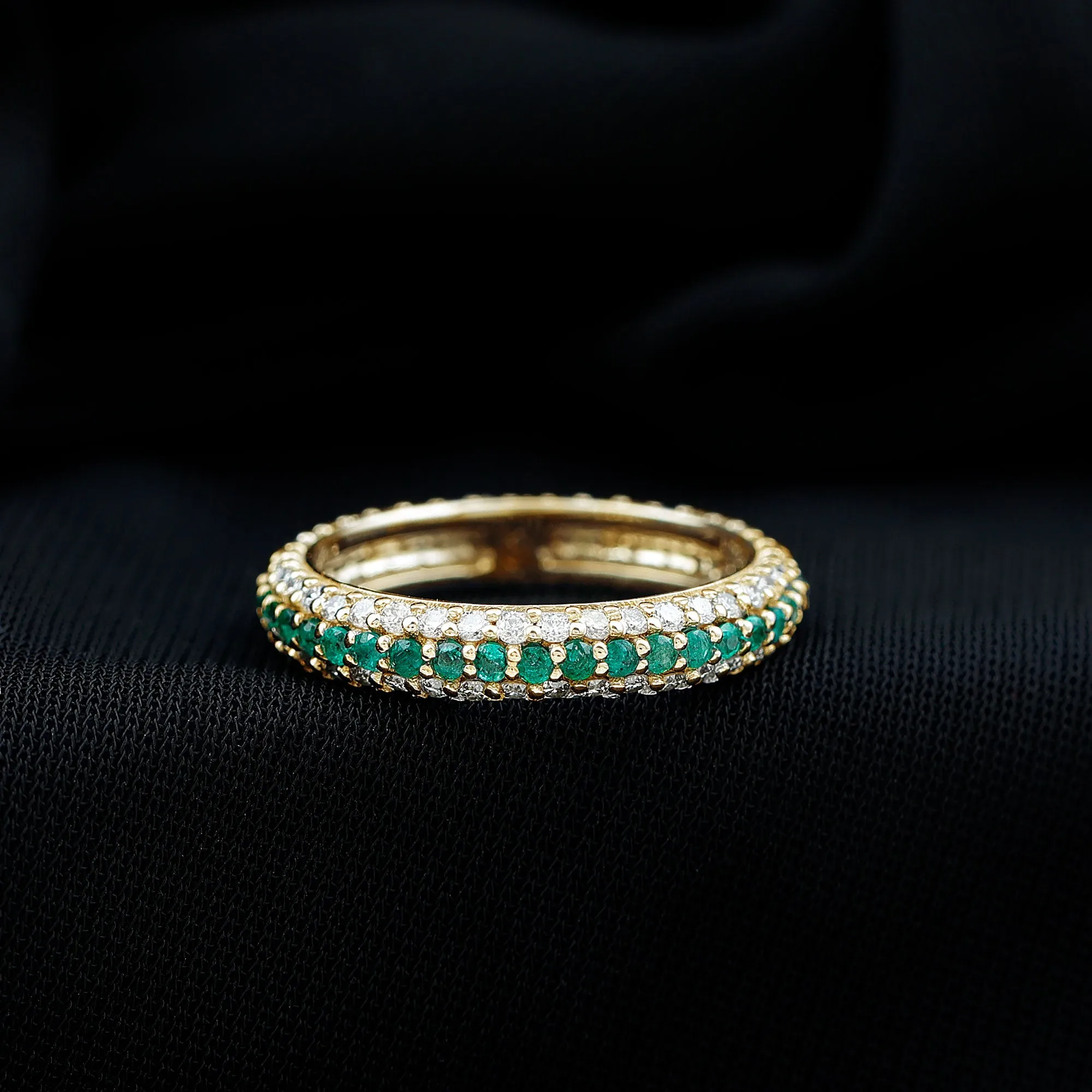 Emerald and Diamond Wedding Band Ring