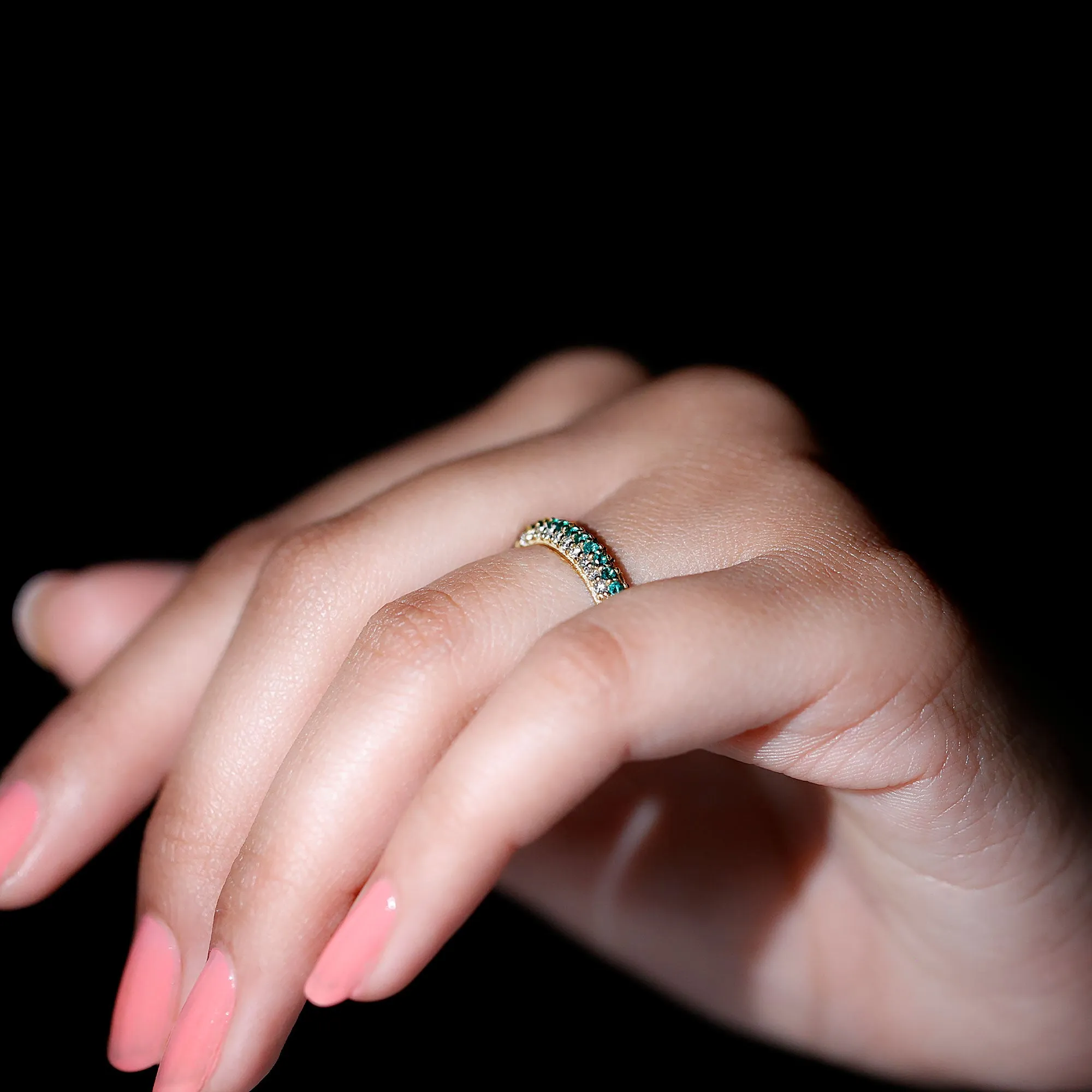 Emerald and Diamond Wedding Band Ring