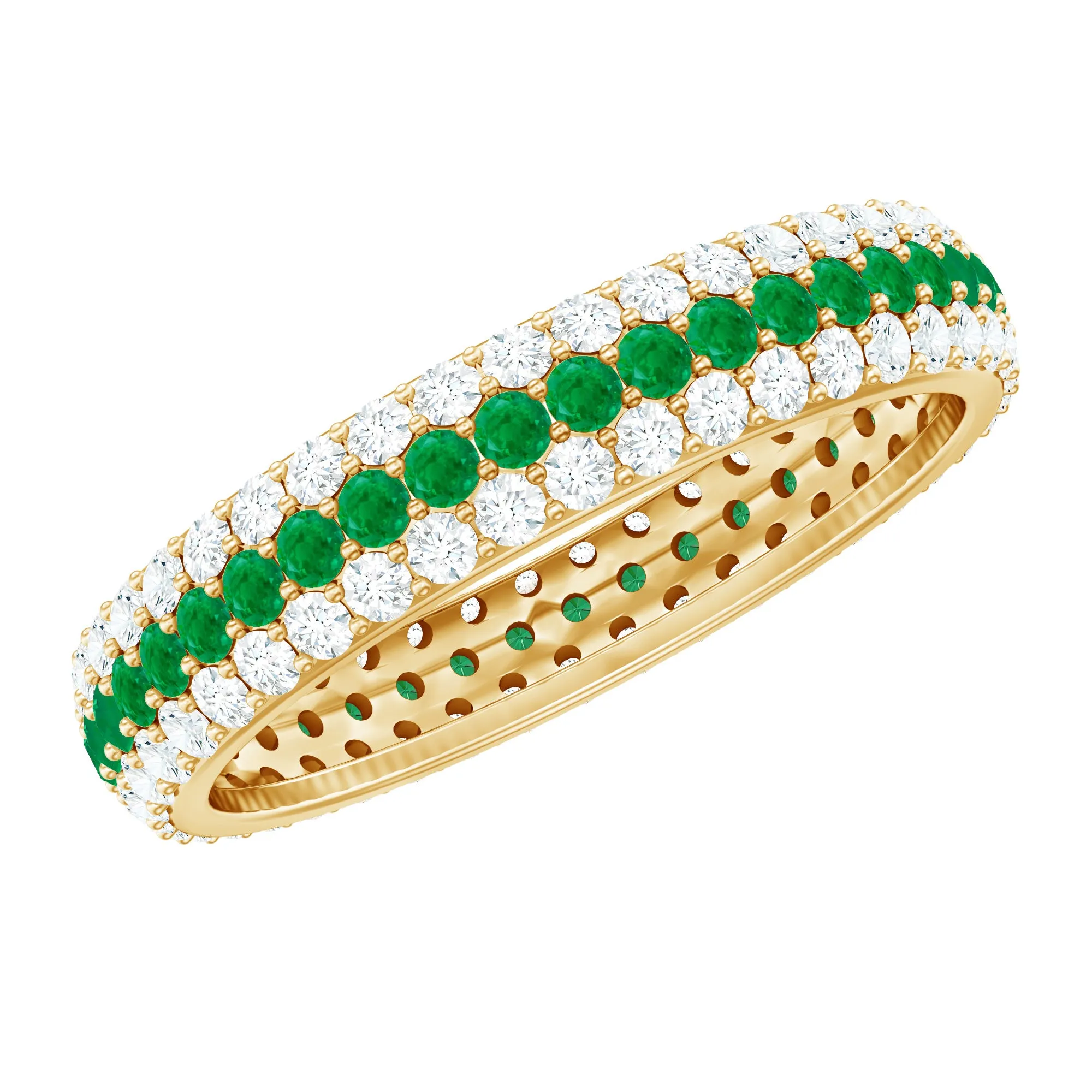 Emerald and Diamond Wedding Band Ring