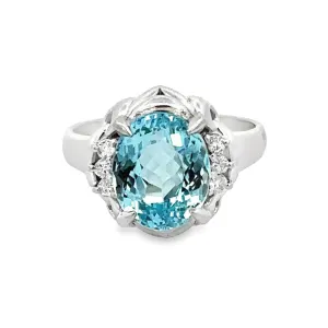 Estate Aquamarine and Diamond Ring, Platinum