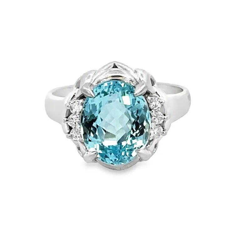 Estate Aquamarine and Diamond Ring, Platinum