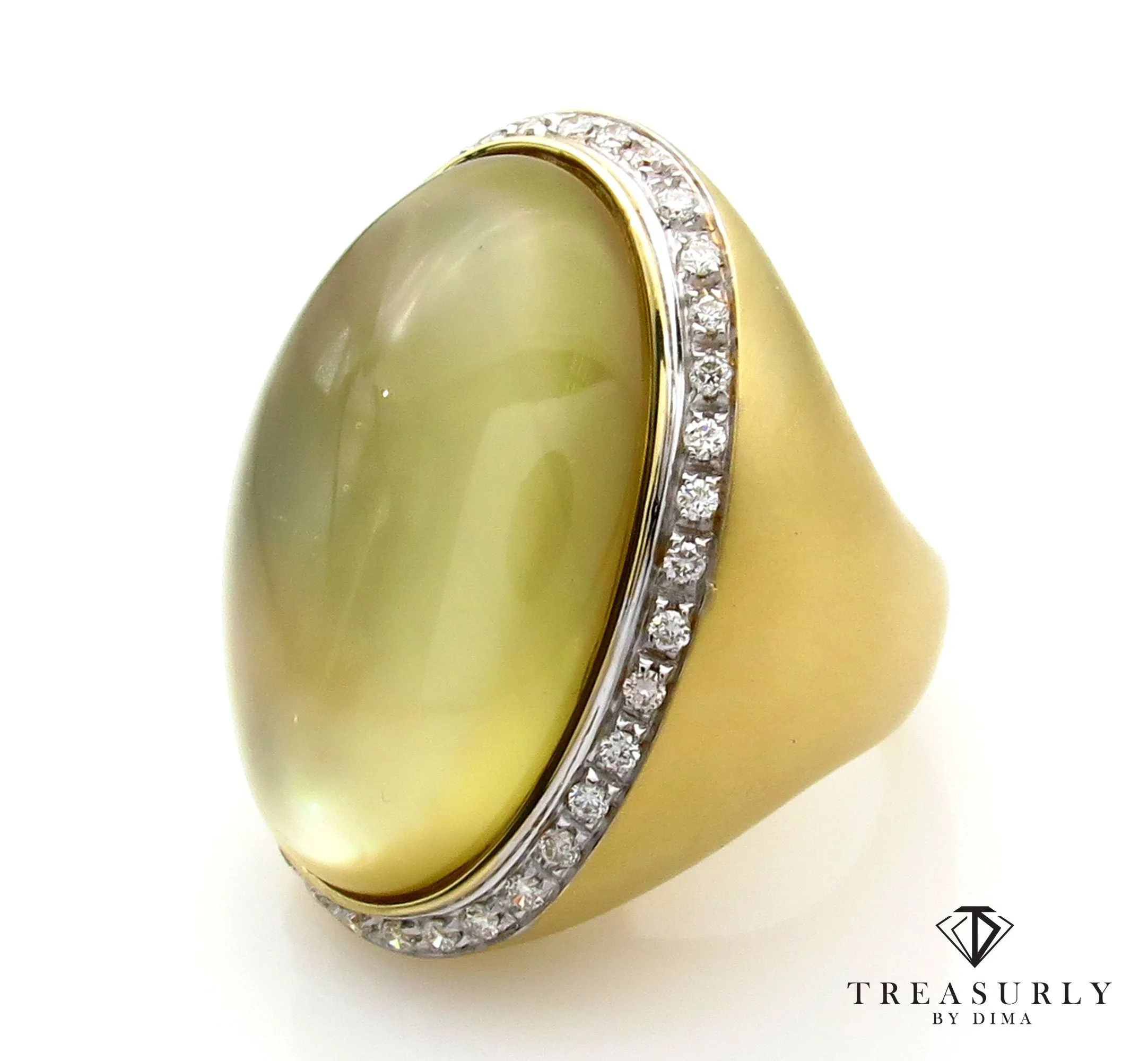 Fashion Cabochon Lemon Quartz Mother-of-Pearl Diamond 18K Yellow Gold Estate Ring