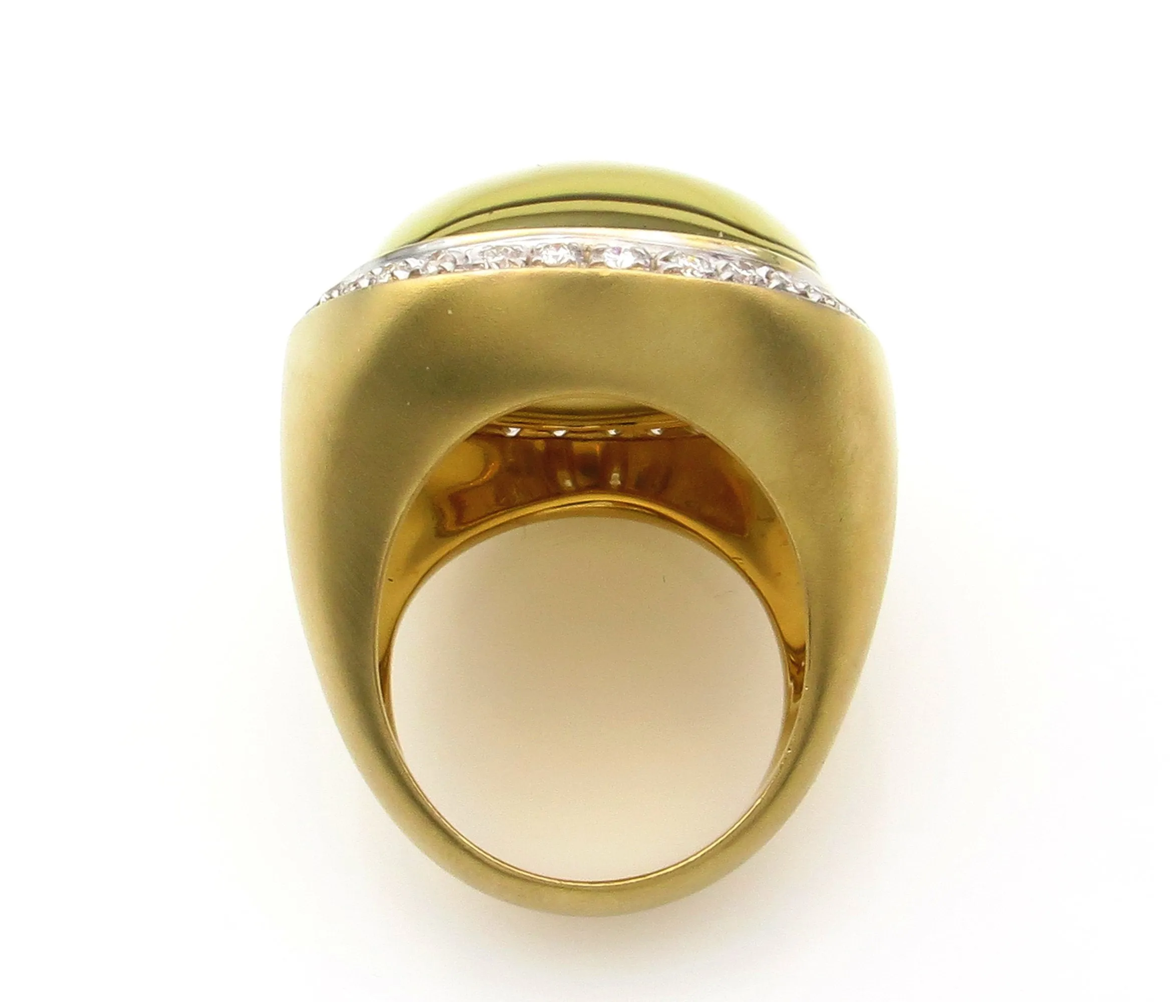 Fashion Cabochon Lemon Quartz Mother-of-Pearl Diamond 18K Yellow Gold Estate Ring