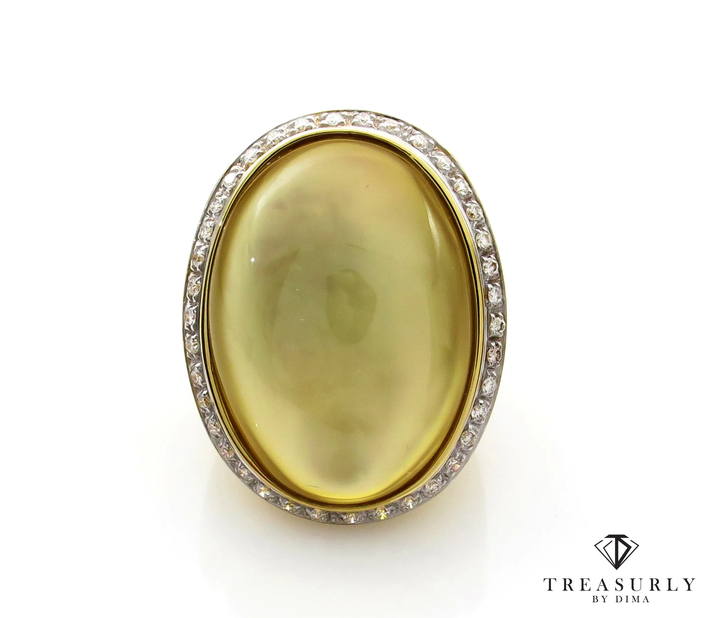 Fashion Cabochon Lemon Quartz Mother-of-Pearl Diamond 18K Yellow Gold Estate Ring