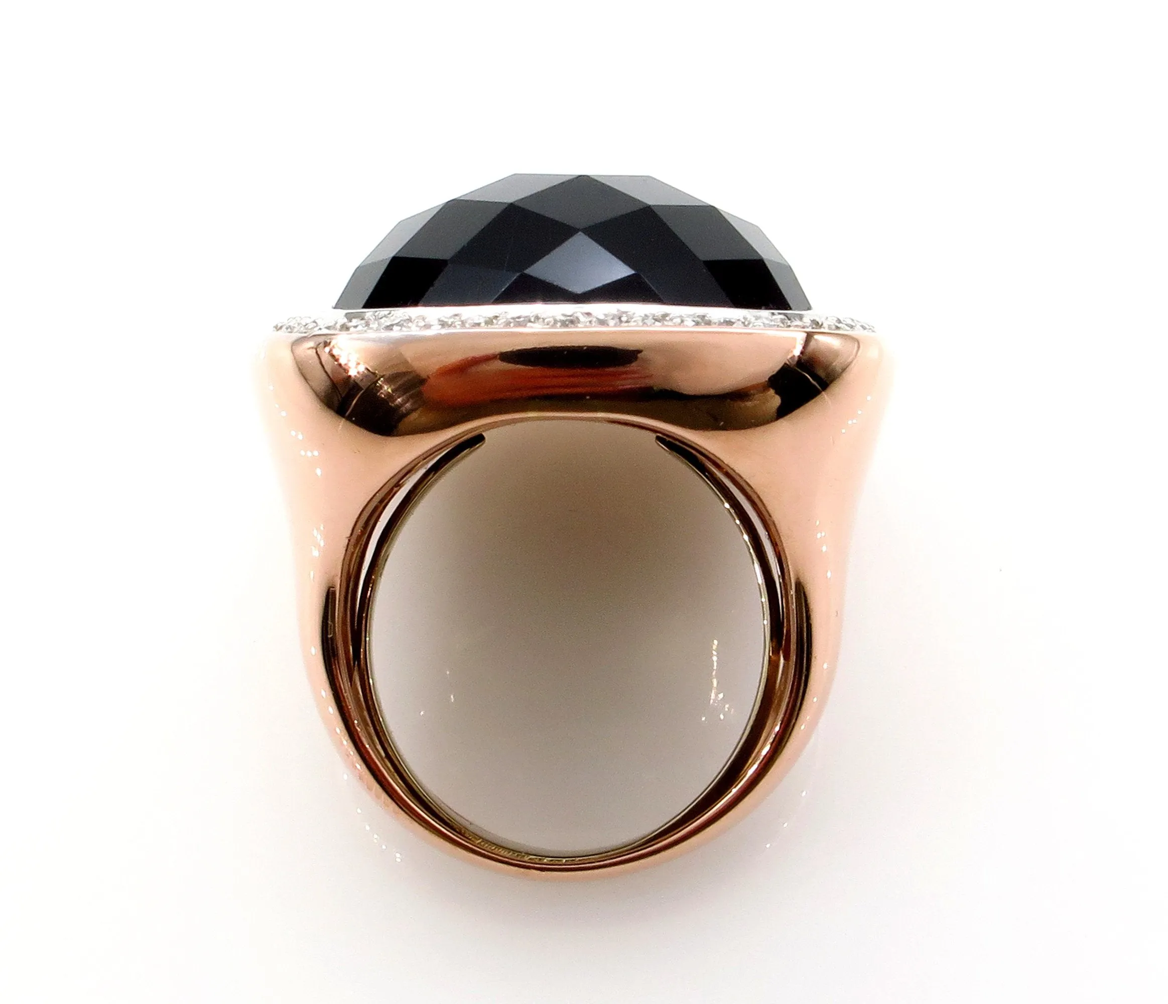 Fashion French cut Black Onyx and Diamond 18K Rose Gold Estate Ring