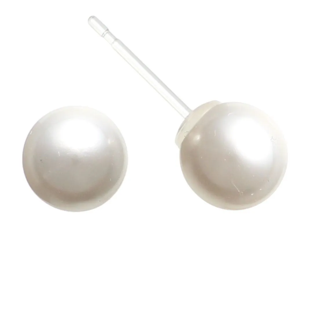 Faux Pearl Studs Hypoallergenic Earrings for Sensitive Ears Made with Plastic Posts