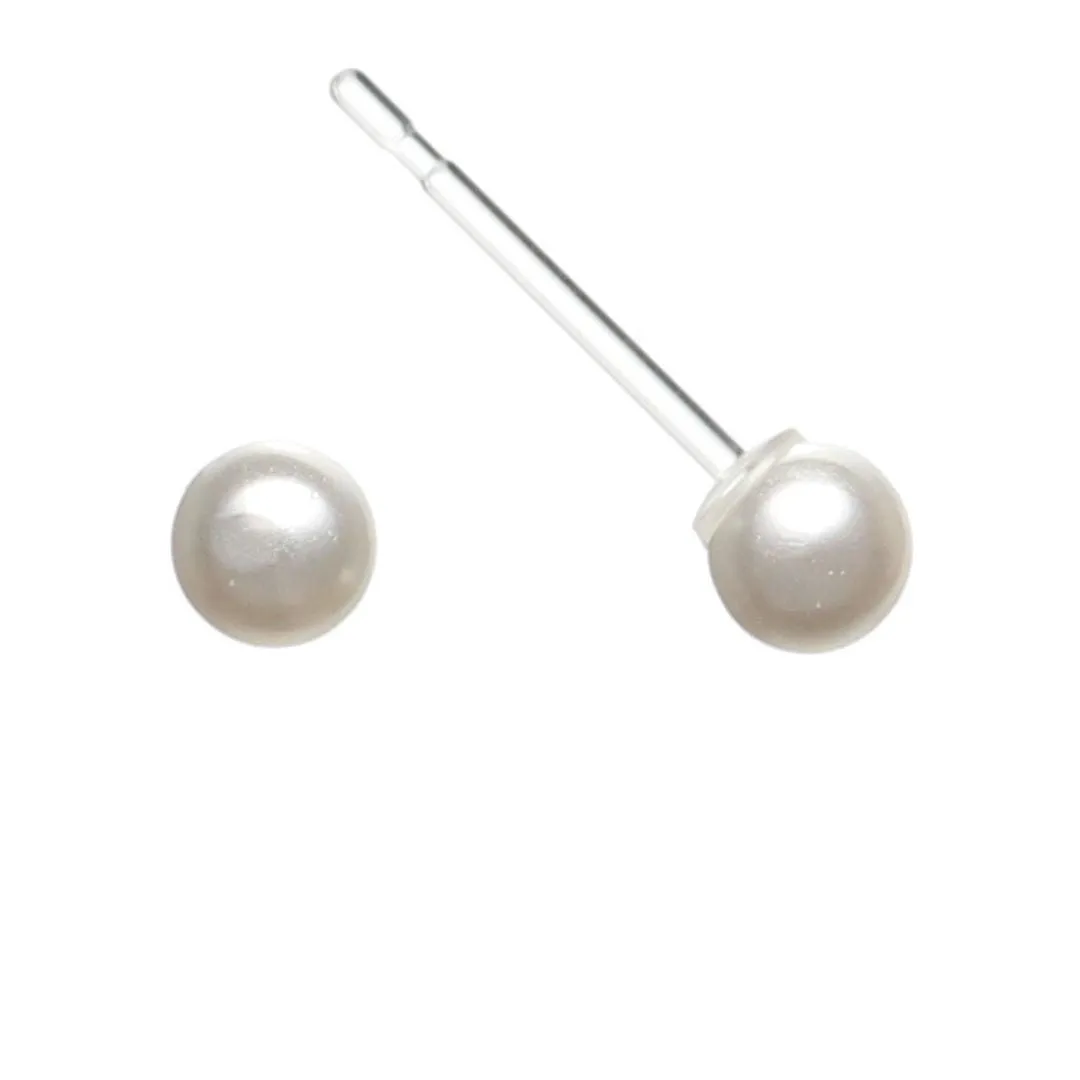 Faux Pearl Studs Hypoallergenic Earrings for Sensitive Ears Made with Plastic Posts