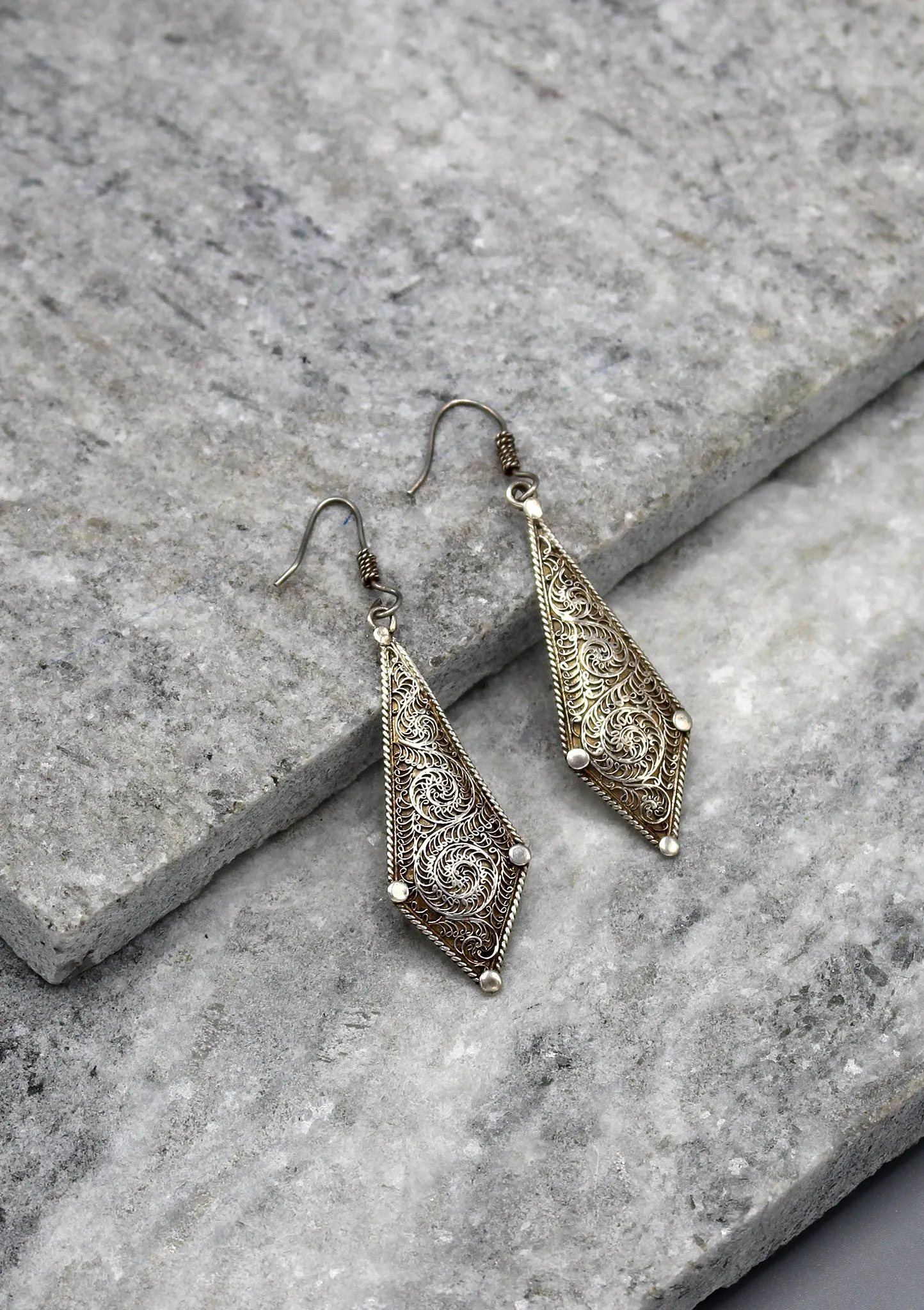 Filigree Design Sterling Silver Dangle Earrings