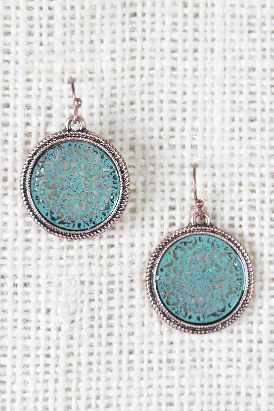 Filigree Etched Circle Dangle Earrings