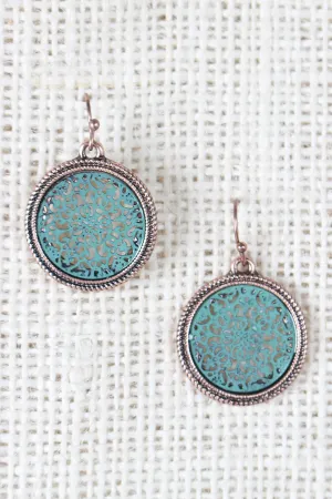 Filigree Etched Circle Dangle Earrings