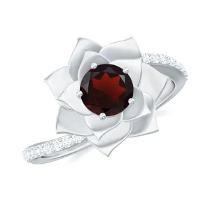 Flower Inspired Garnet Engagement Ring with Diamond