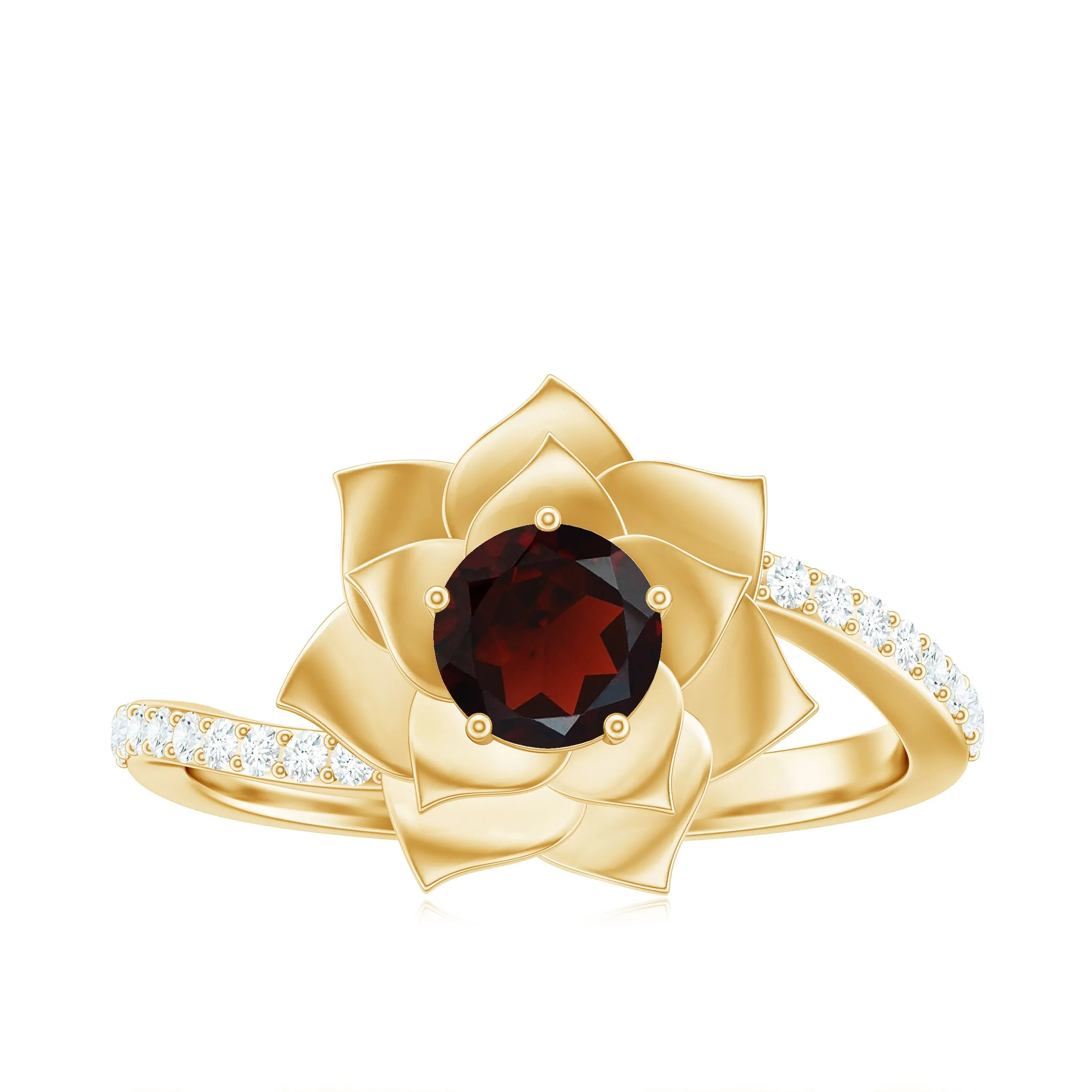 Flower Inspired Garnet Engagement Ring with Diamond