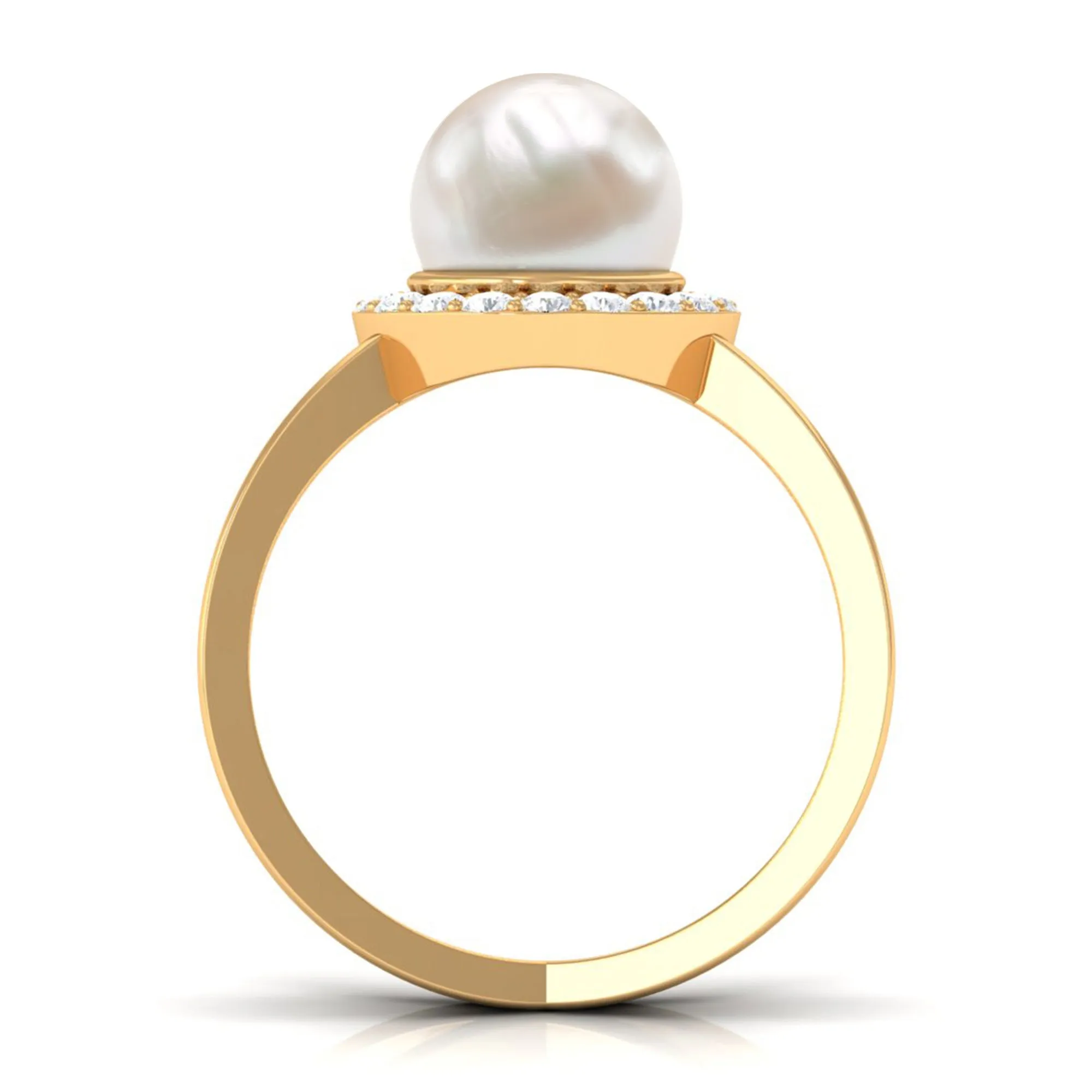 Freshwater Pearl Criss Cross Engagement Ring with Diamond Halo