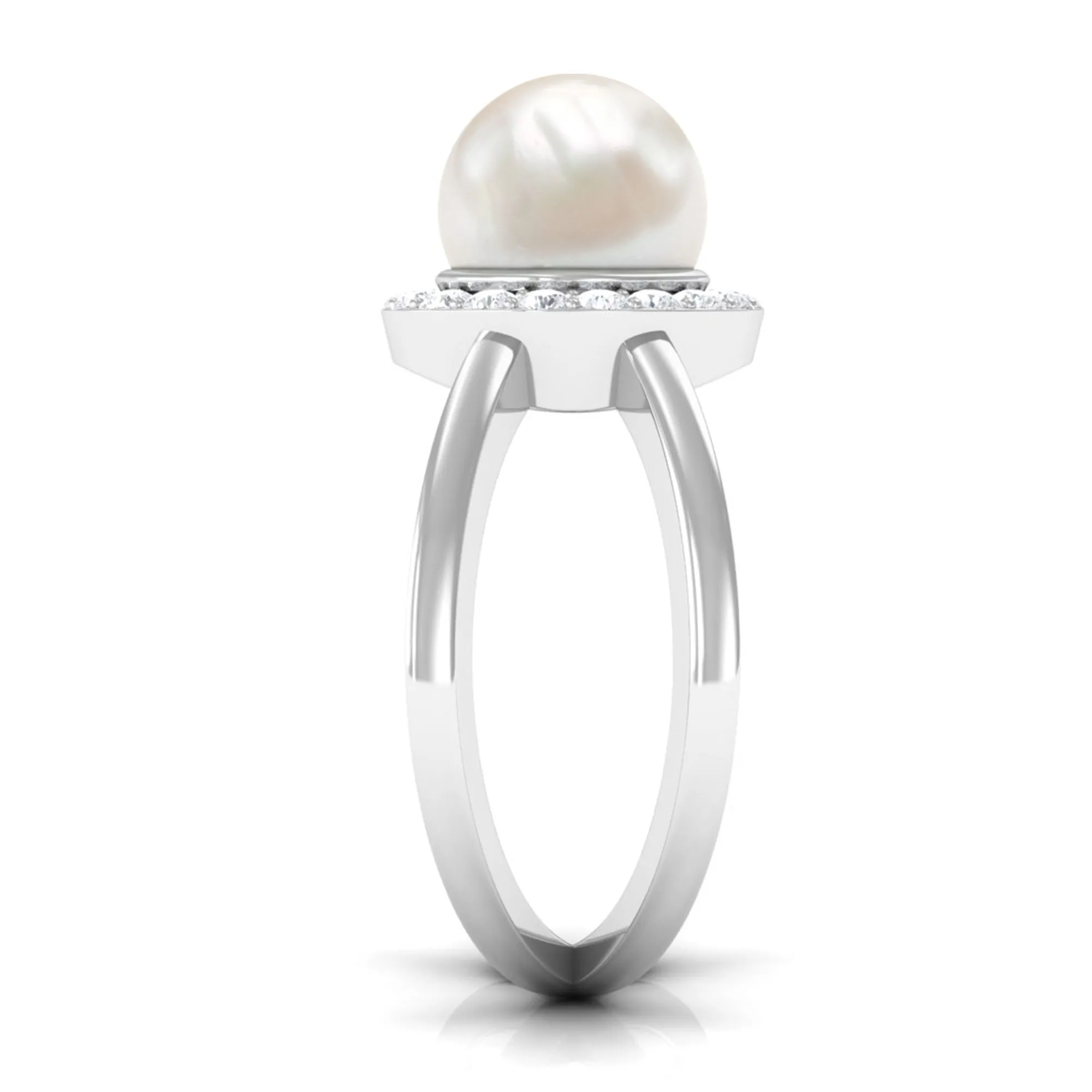 Freshwater Pearl Criss Cross Engagement Ring with Diamond Halo