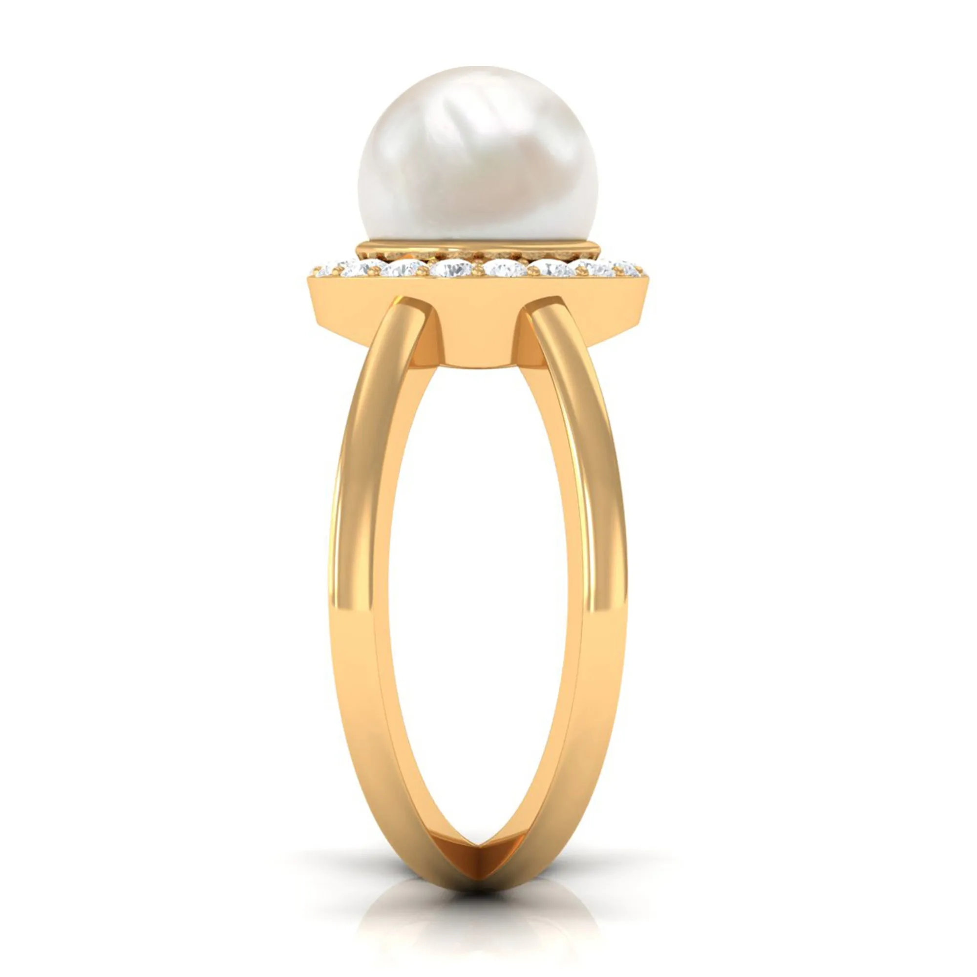 Freshwater Pearl Criss Cross Engagement Ring with Diamond Halo