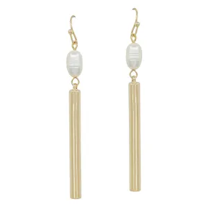 Freshwater Pearl Gold Bar Earrings