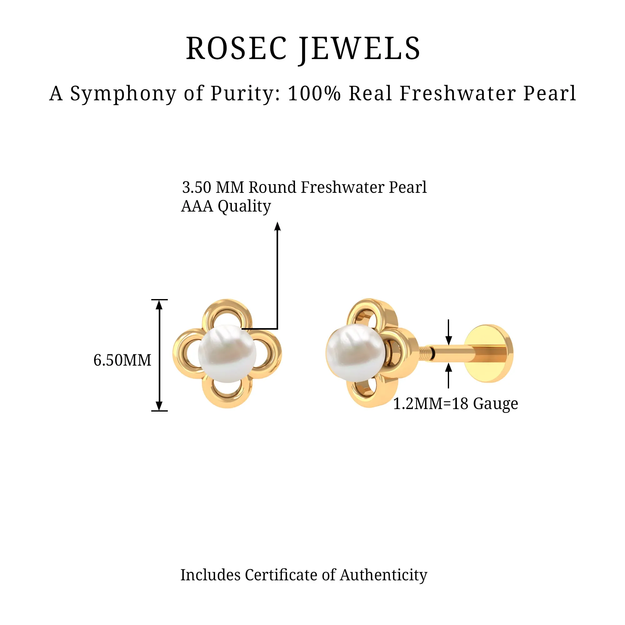 Freshwater Pearl Solitaire Flower Cartilage Earring in Gold