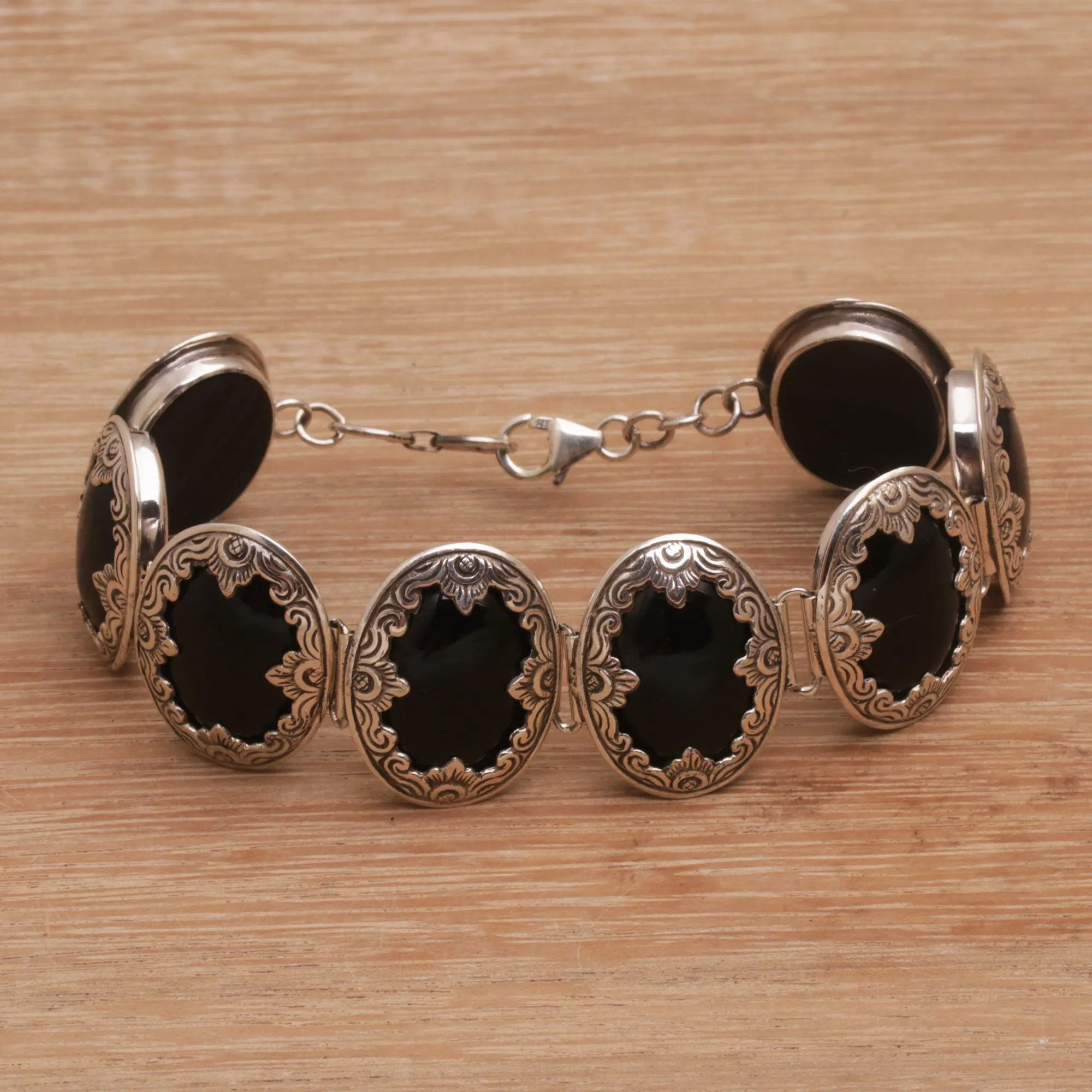 Garden Shrine Link Bracelet with Sterling Silver and Black Onyx