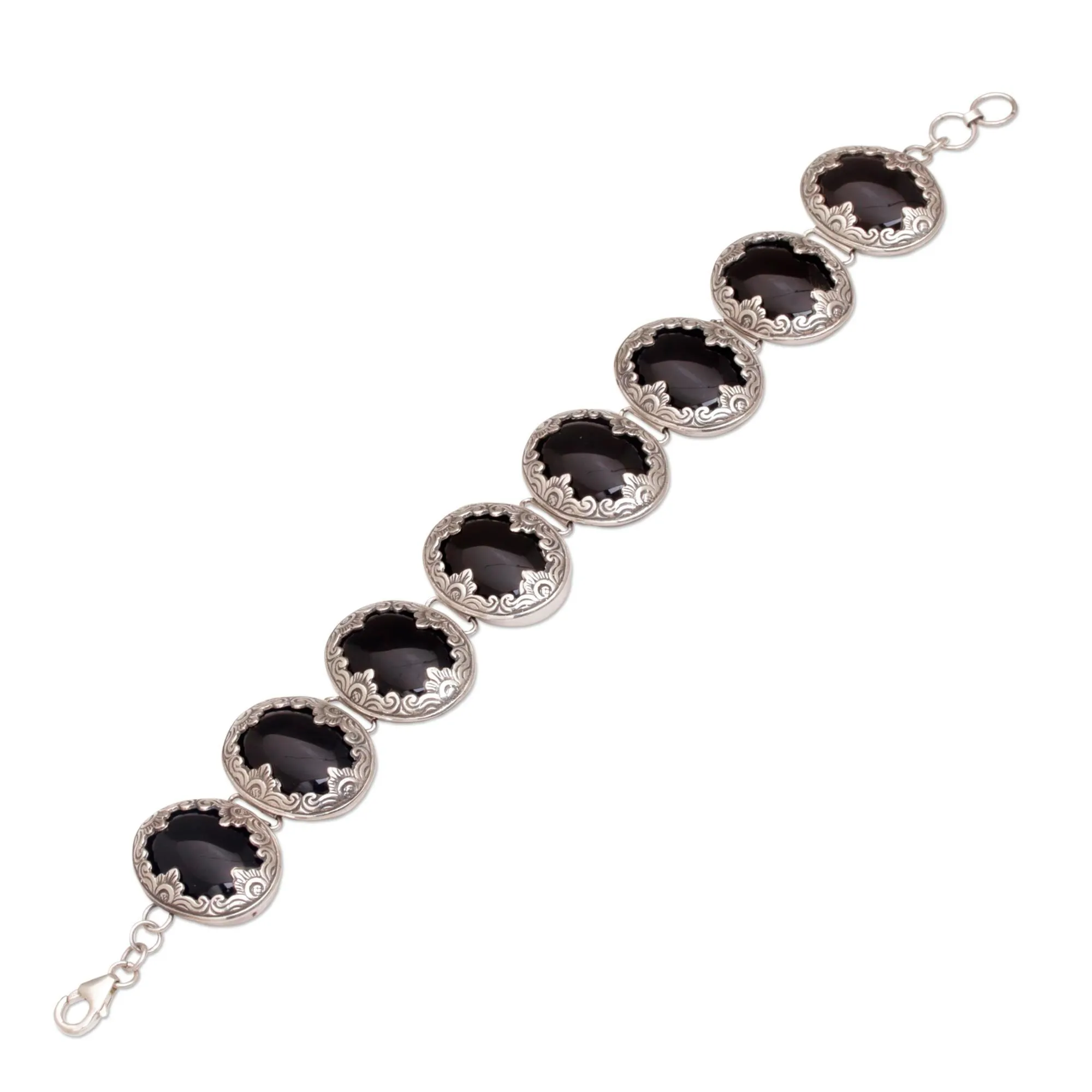 Garden Shrine Link Bracelet with Sterling Silver and Black Onyx