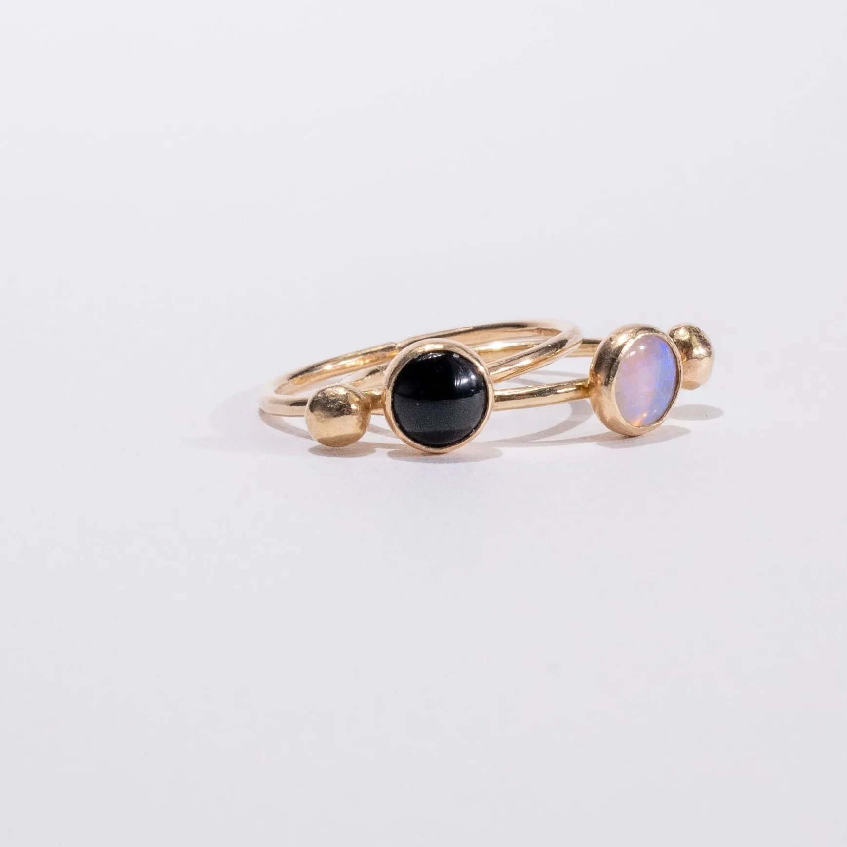 Gemstone Ball Stacking Ring in 14 Karat Yellow Gold - Choose Opal or Black Onyx