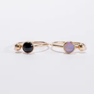 Gemstone Ball Stacking Ring in 14 Karat Yellow Gold - Choose Opal or Black Onyx