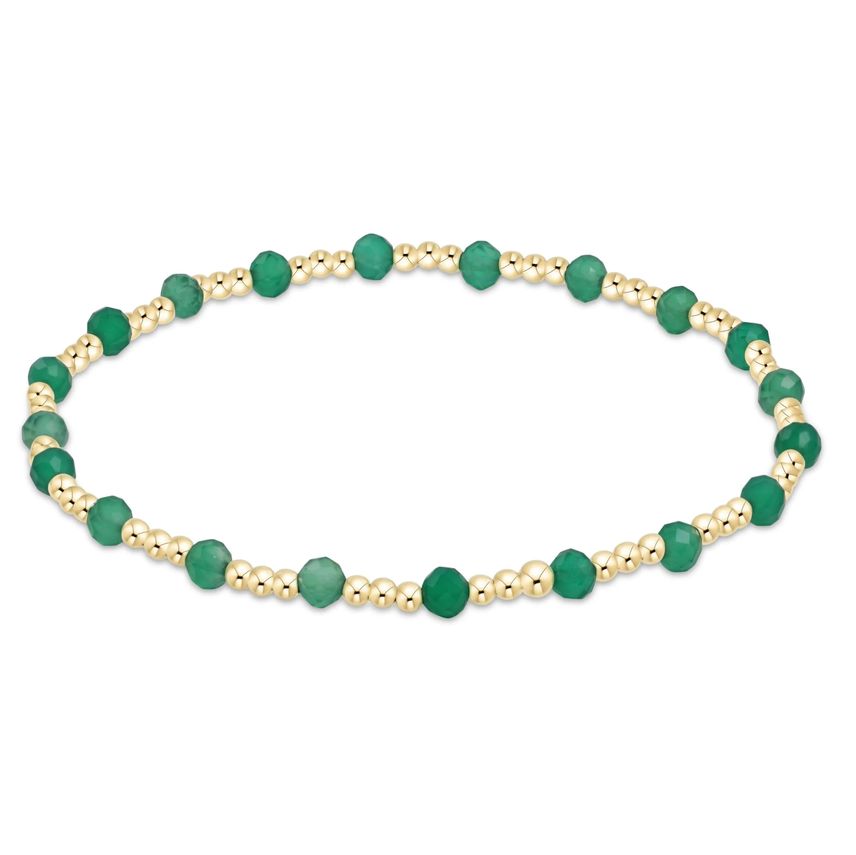 Gemstone Gold Sincerity Pattern 3mm Bead Bracelet - Green Onyx