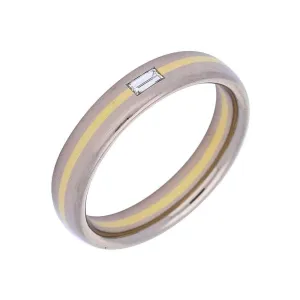 Gerstner 18ct white gold band with yellow stripe and baguette cut diamond