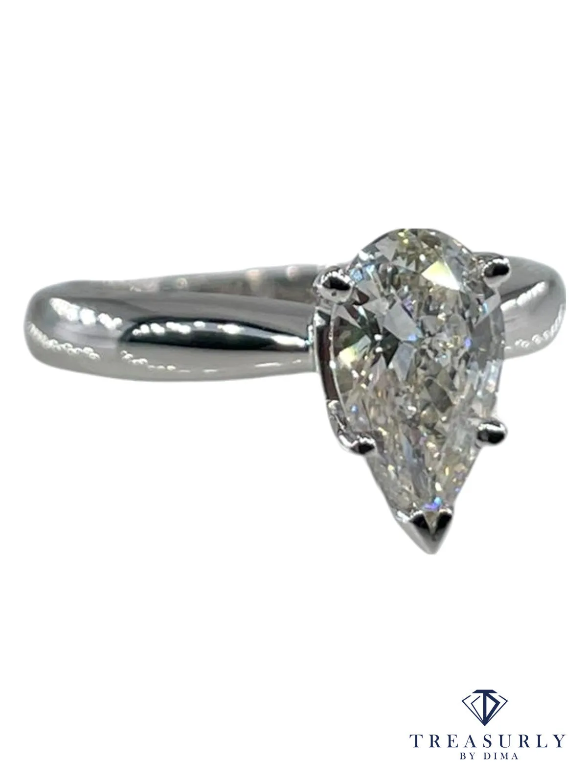 GIA 1.07ct Estate Pear Diamond Solitaire 14k White Gold Engagement Wedding Ring