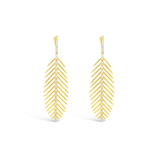 Gold & Diamond Feather Earrings