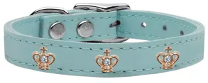 Gold Crown Widget Genuine Leather Dog Collar Baby Blue 24