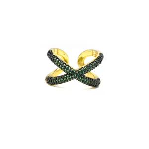 Gold Cubic Zirconia X Adjustable Ring