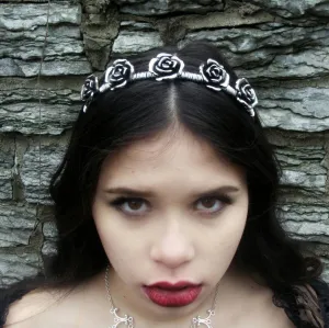 Gothic Rose Flower Crown Ren Faire Silver Bridal Headband