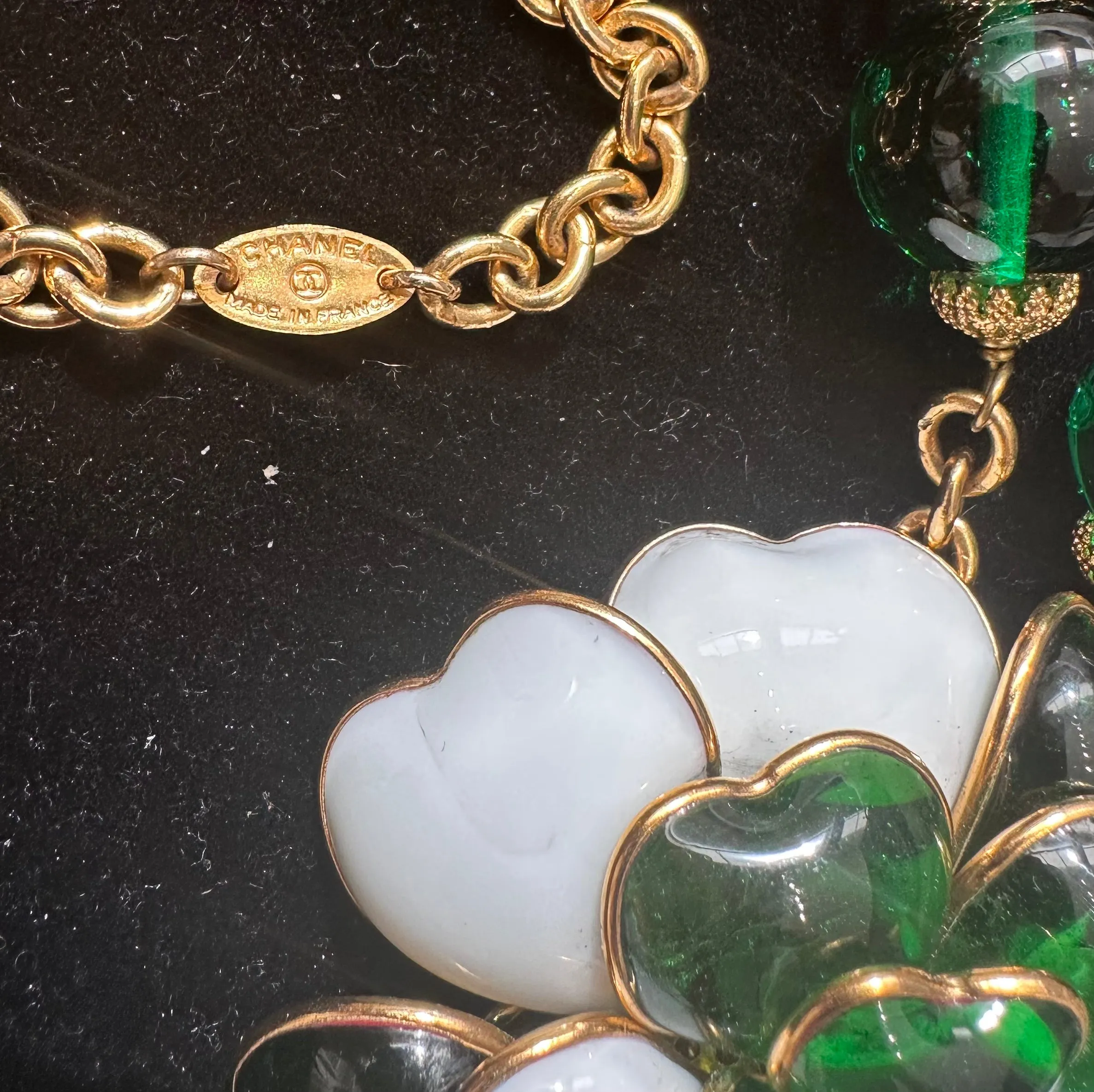 Green Camellia Dangle Necklace