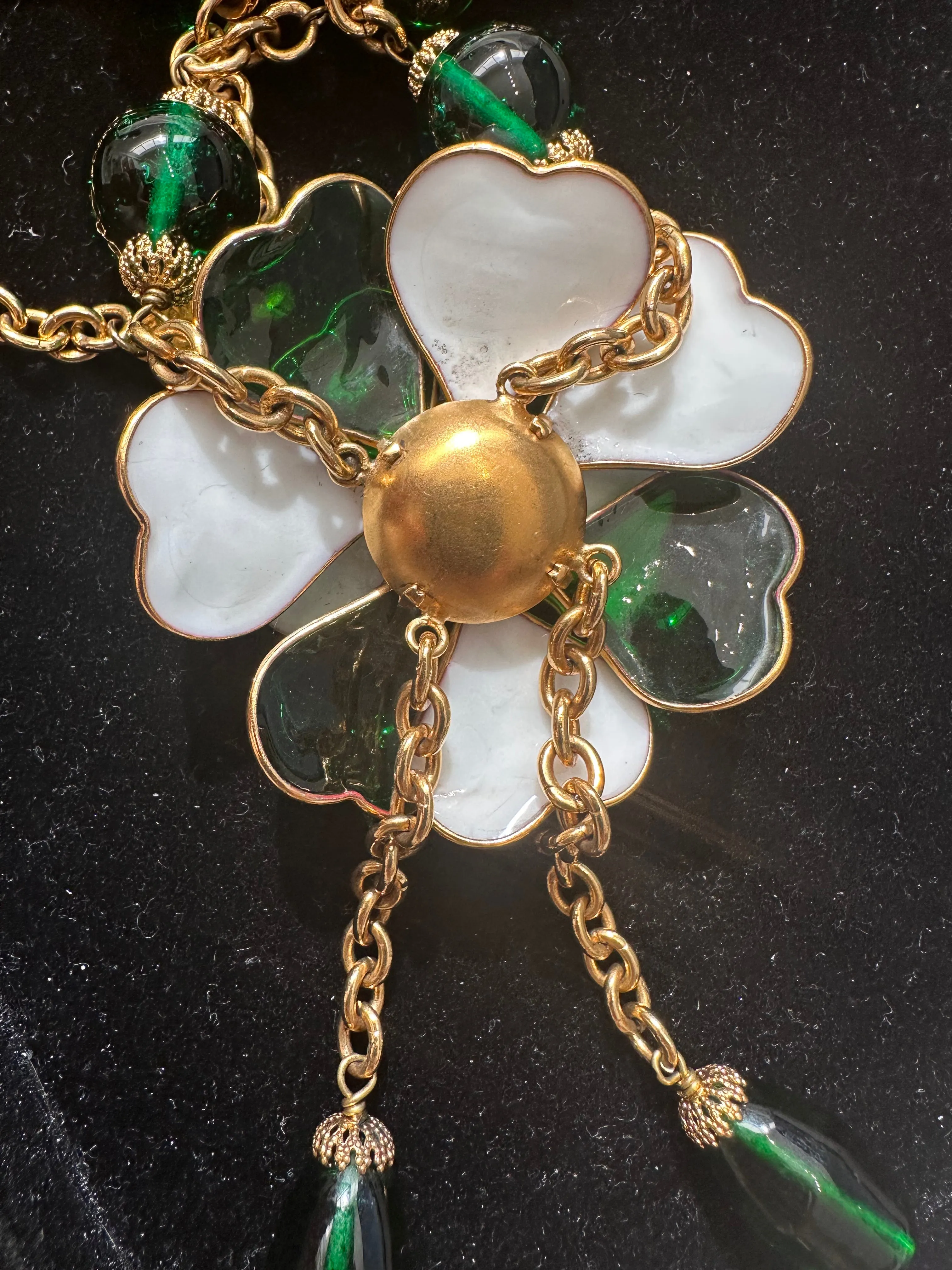 Green Camellia Dangle Necklace