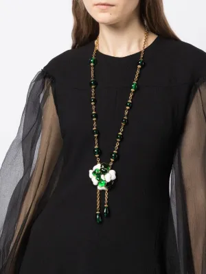 Green Camellia Dangle Necklace