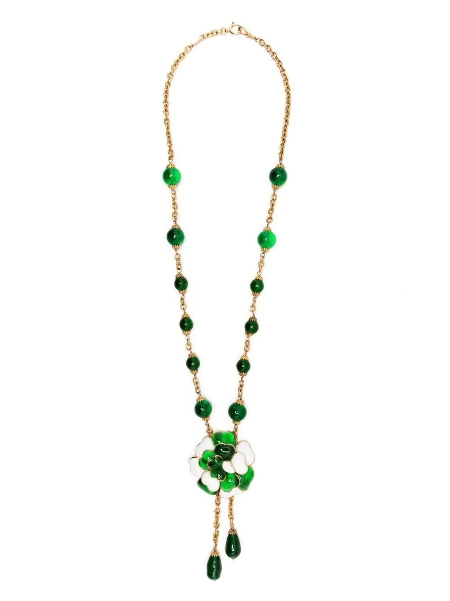 Green Camellia Dangle Necklace