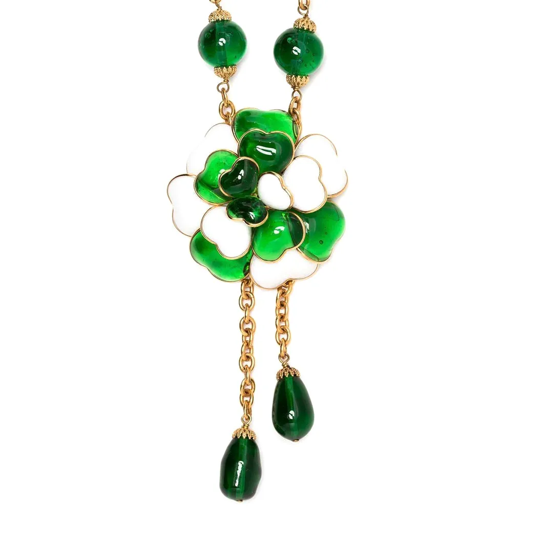 Green Camellia Dangle Necklace