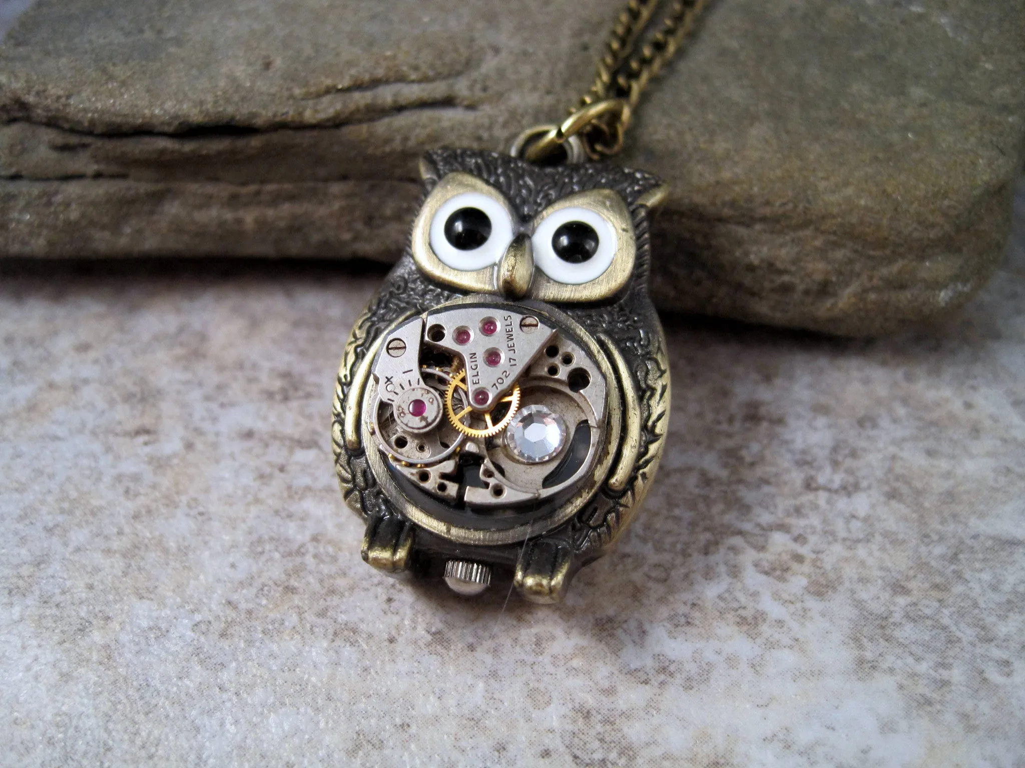 Handmade Antique Bronze Steampunk Owl Necklace